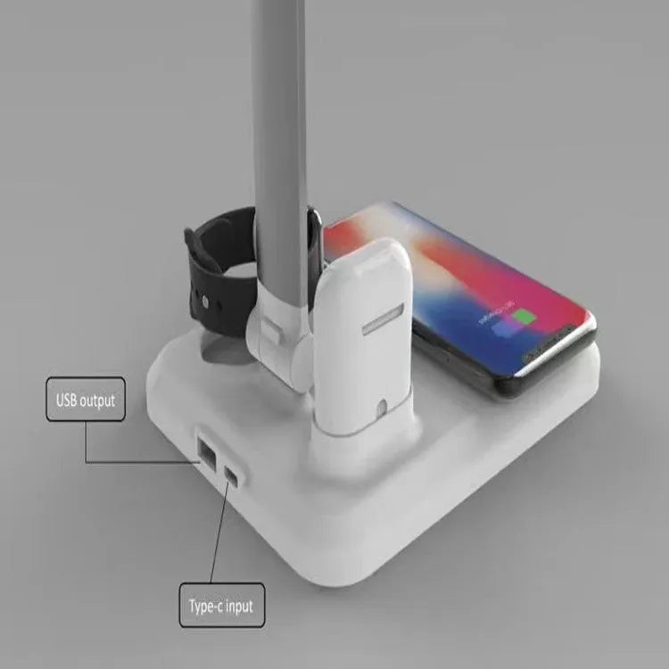 Black and white wireless charging LED desk lamp with TYPE-C port