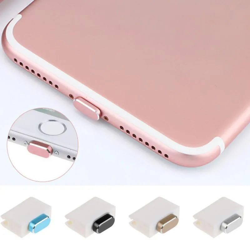 Aluminium alloy mobile phone charging port dust plug for iPhone, shown in a metallic colour.