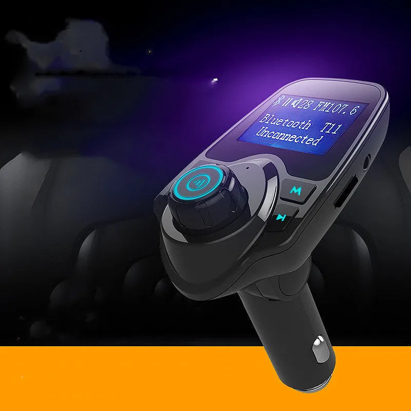 Black car Bluetooth FM transmitter hands-free device with USB port and TF card slot