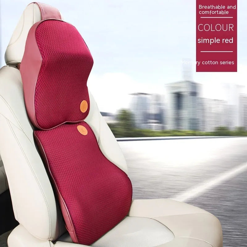 Memory foam car headrest pillow and lumbar support set in black colour option