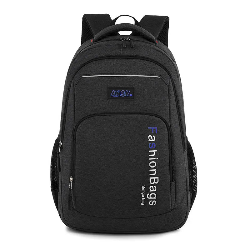 Street trend nylon backpack in black with breathable shoulder straps and multiple internal compartments