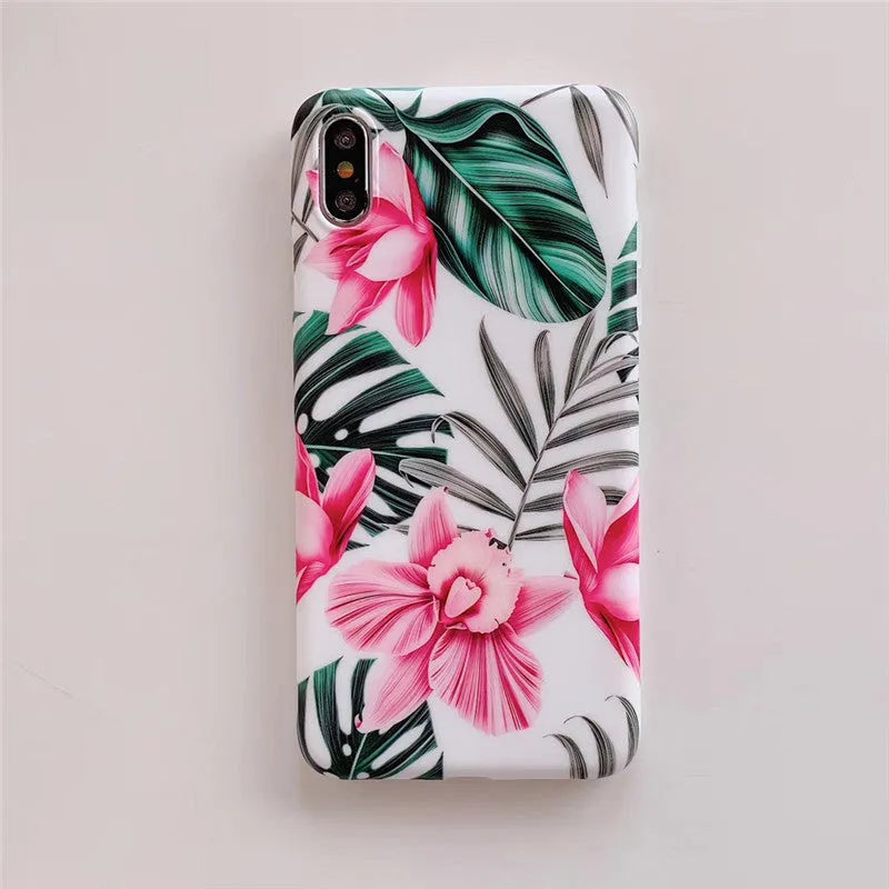 Pink floral patterned TPU hard shell back cover case for iPhone