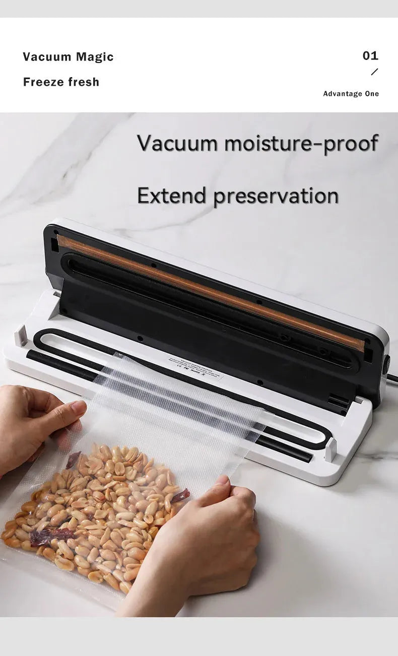 Compact black automatic vacuum sealer machine for household food preservation and item protection