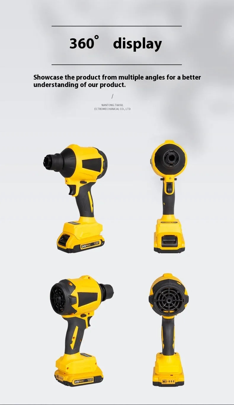 Yellow cordless dust gun with 680W power for office and household cleaning applications