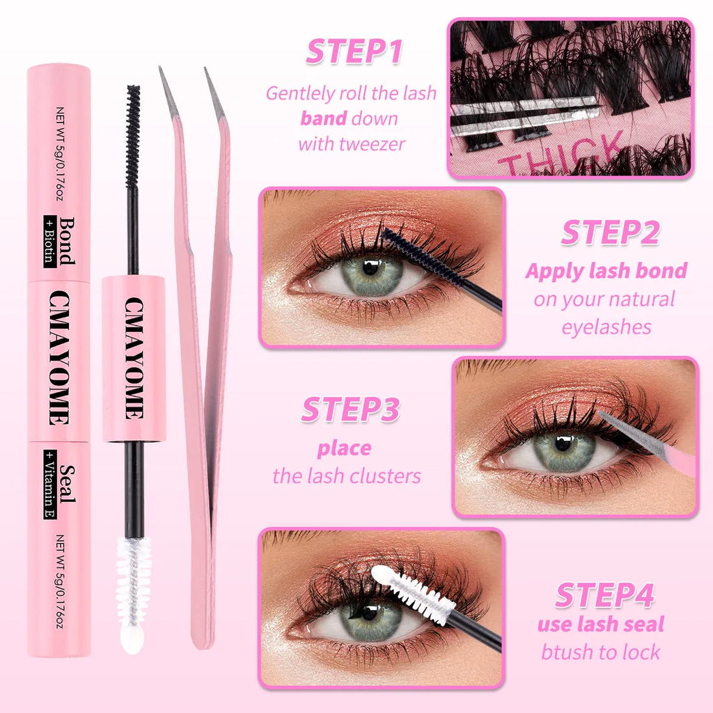 DIY false eyelashes extension kit with eyelash tweezers and chemical fibre false lashes