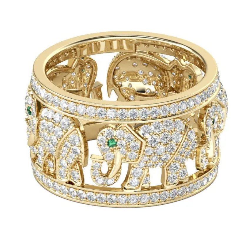 Alloy elephant ring with full diamond decoration showing AJZ1935 elephant colour finish