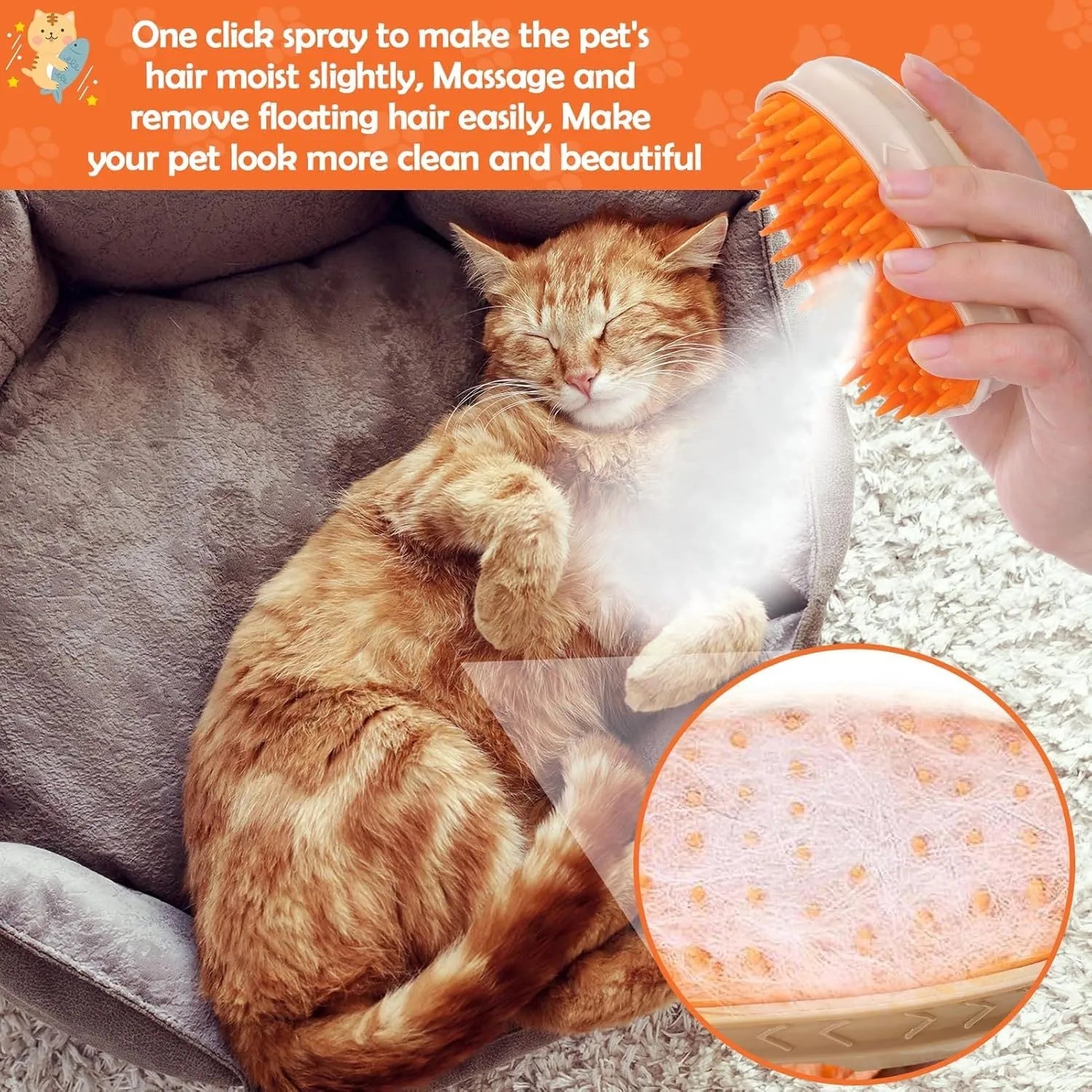 Yellow 4-in-1 cat steam brush with vibration massage and ringworm detection for pet grooming