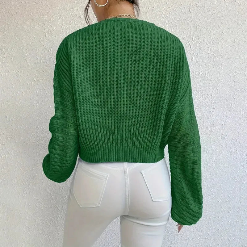 Solid colour long sleeve pullover for women in loose casual fit, shown in available colour options.