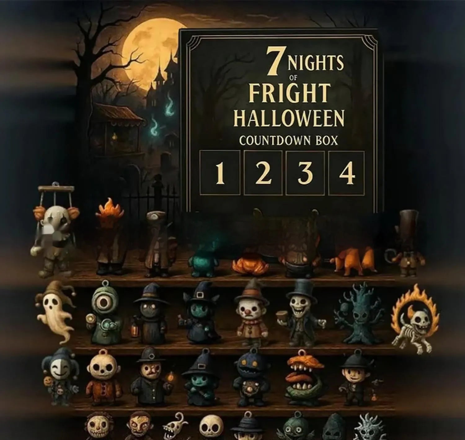Halloween horror blind box advent calendar countdown box in plastic and resin