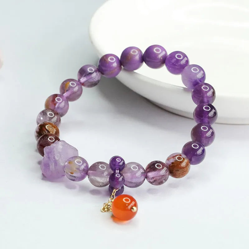 Natural nine purple amethyst and red agate multi-treasure crystal bracelet in Mori style