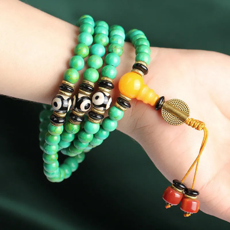 Natural turquoise bracelet with 108 round 8mm polished beads in national style design