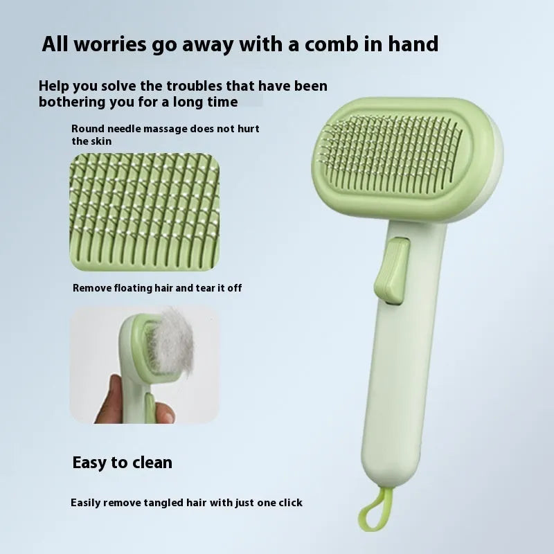 Large pet hair removal comb with floating blades in light green, pink or light grey colour options