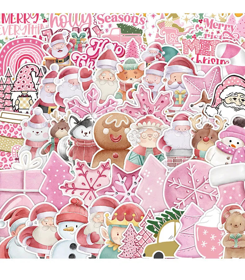 50-piece set of cute Christmas themed waterproof stickers in various sizes from 4cm to 8cm