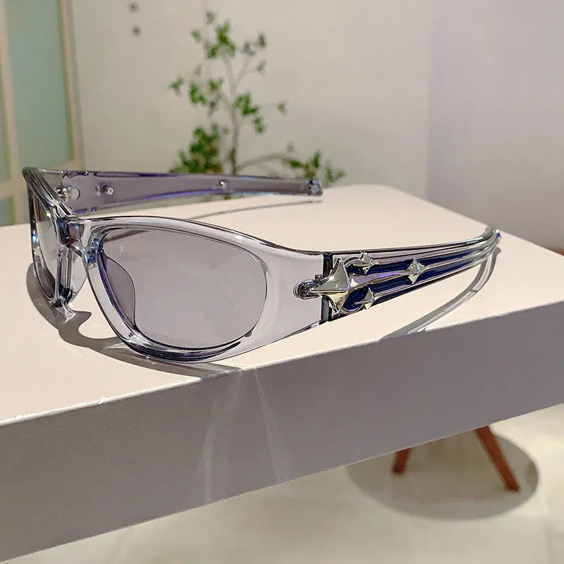 Outdoor sports windproof sunglasses with PC frame in black frame blue lens and other color options for fashion commuter use