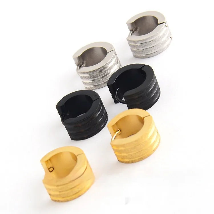 Korean style three-line frosted titanium steel earrings in geometric shape