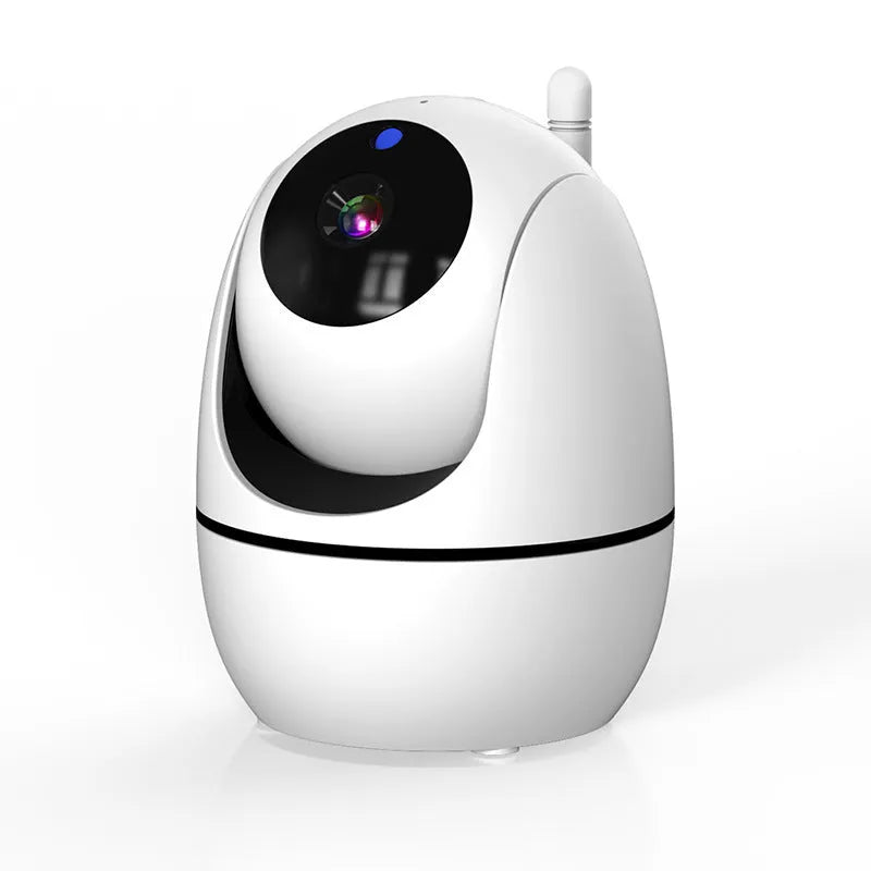 White wireless baby monitor with 5-inch screen showing baby room temperature display