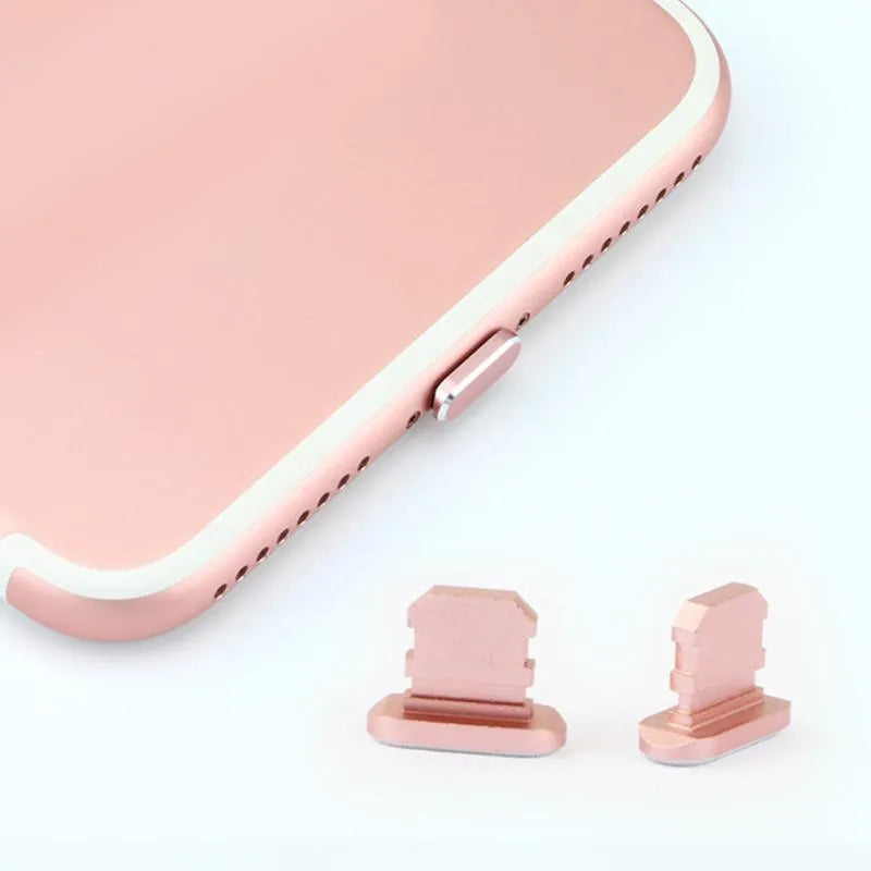 Aluminium alloy mobile phone charging port dust plug for iPhone, shown in a metallic colour.