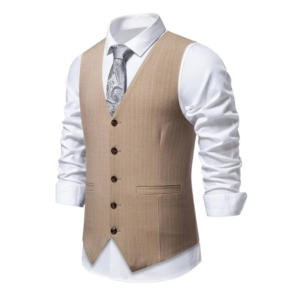 Men's striped suit vest in polyester with non-ironing fabric and miter hem