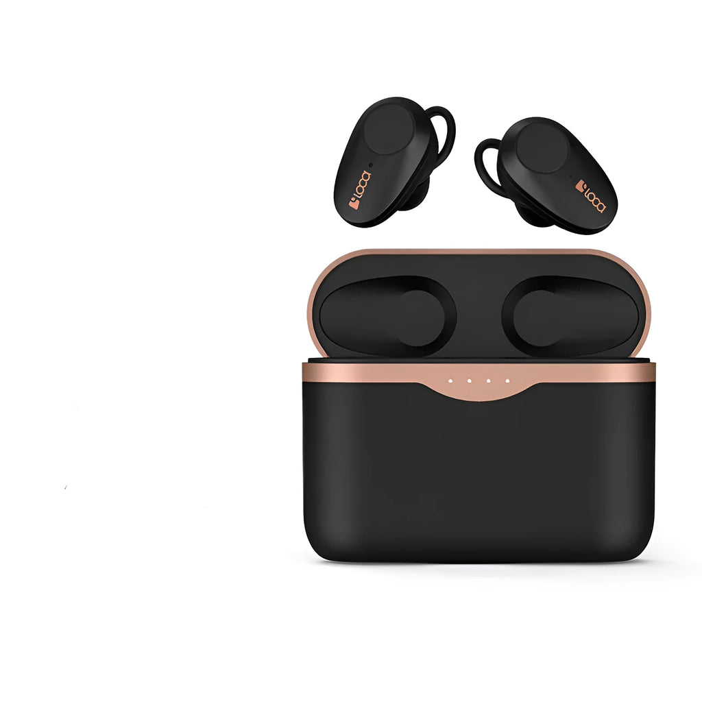Black wireless Bluetooth stereo headset with charging stand featuring ANC noise cancellation and wireless charging