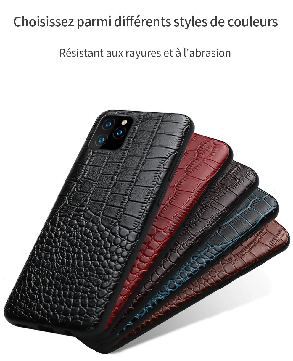 Leather iPhone case with crocodile pattern texture in multiple colour options