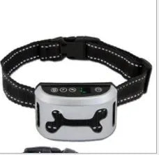 Electronic dog training bark collar with digital display and adjustable reflective nylon strap.