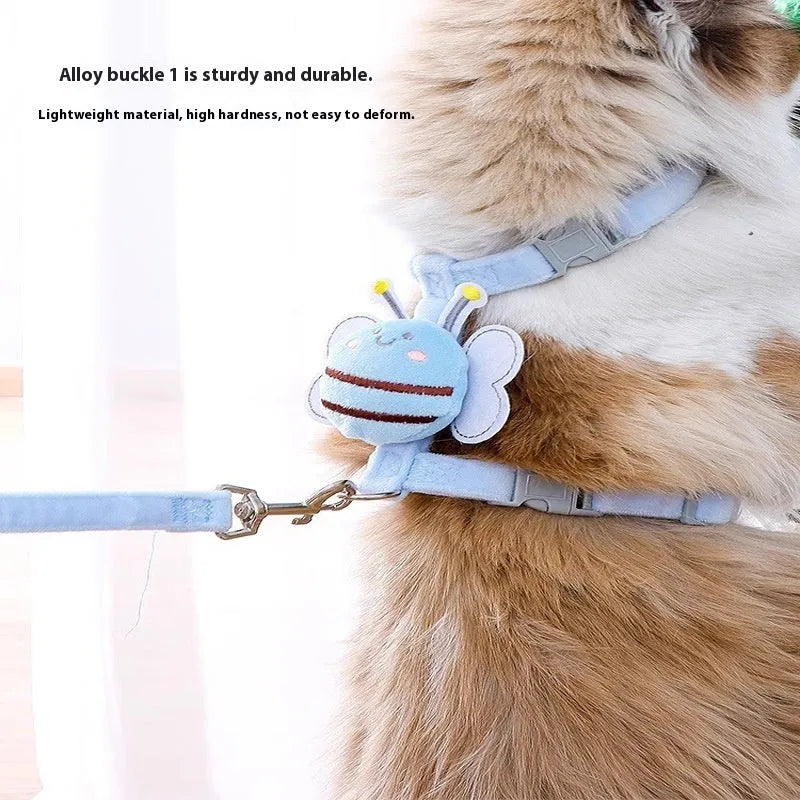 Adjustable cat lead with teddy bear and bee shapes in polyester material