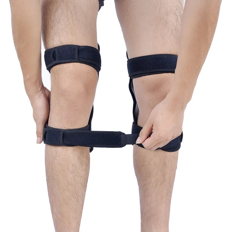Adjustable knee brace support with spring mechanism and breathable fabric for sports