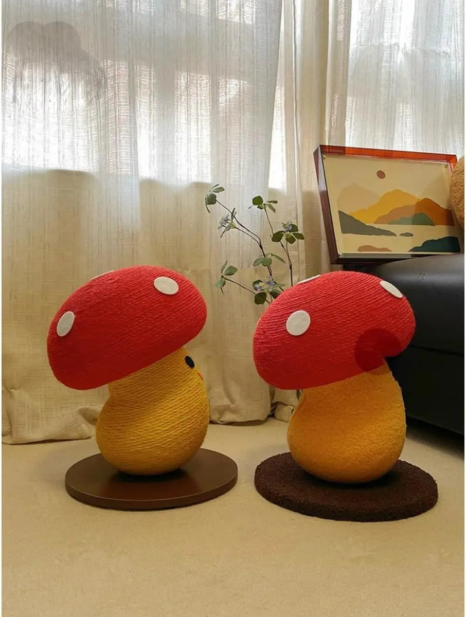 Foldable mushroom-shaped cardboard cat scratcher and lounge for indoor cats