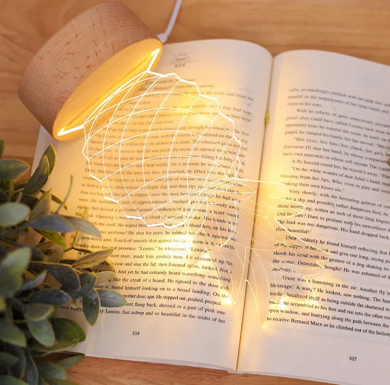 Pineapple-shaped wooden and acrylic bedside lamp with USB cable and dimmer controls