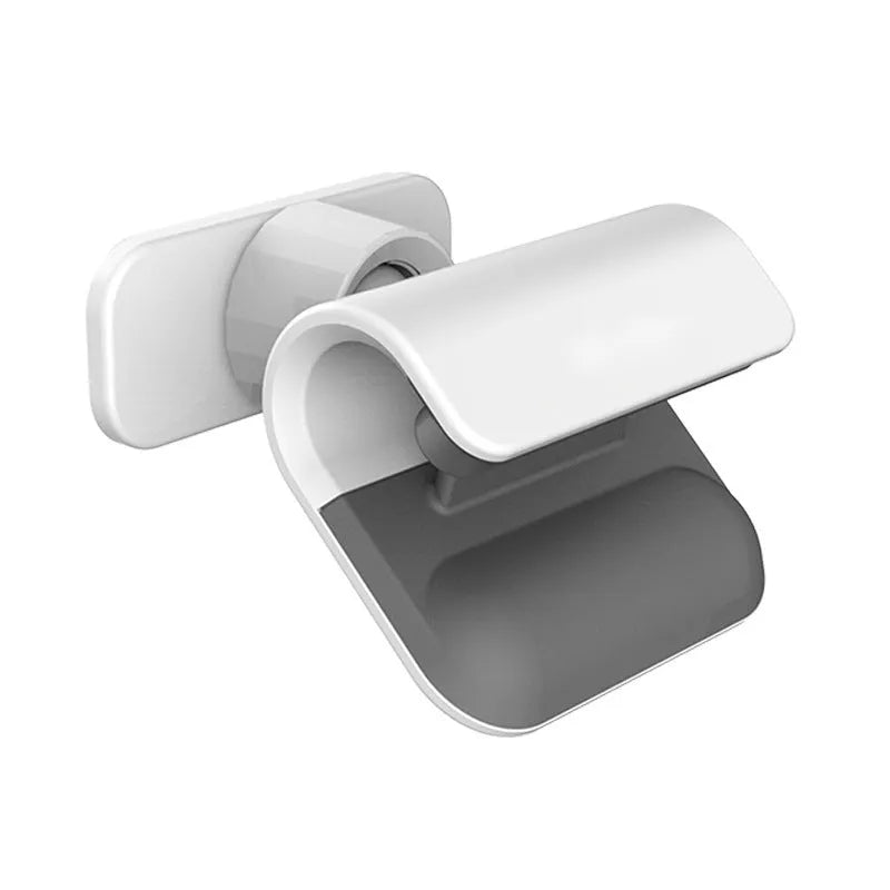 Black car phone holder with 360-degree rotating mechanism mounted on dashboard