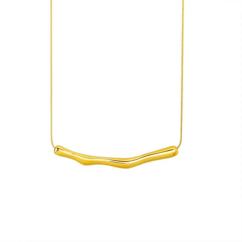 Titanium steel women's necklace with irregular pleated texture in gold or steel electroplated finishes
