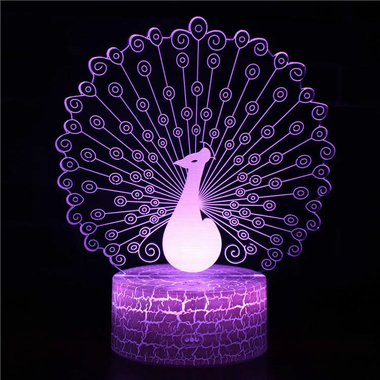 Colourful 3D acrylic USB table lamp with touch control and compact rectangular base.