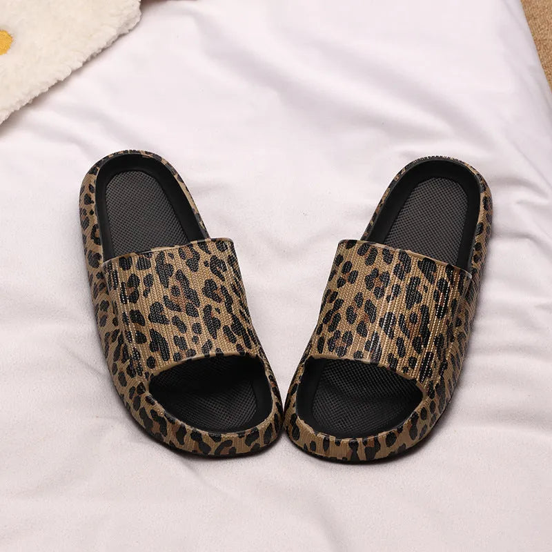Women's leopard print EVA slippers with thick sole in multiple colour options
