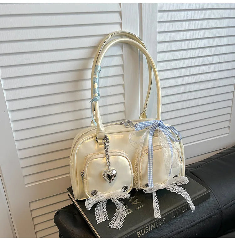 Beige PU cross-body shoulder bag with double straps and square shape showing internal phone compartment
