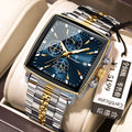 Square faced men's business watch with stainless steel strap in one of ten colour options.