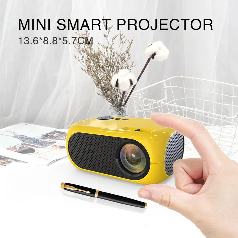 M24 micro mini portable projector in gold colour showing compact size and lightweight design