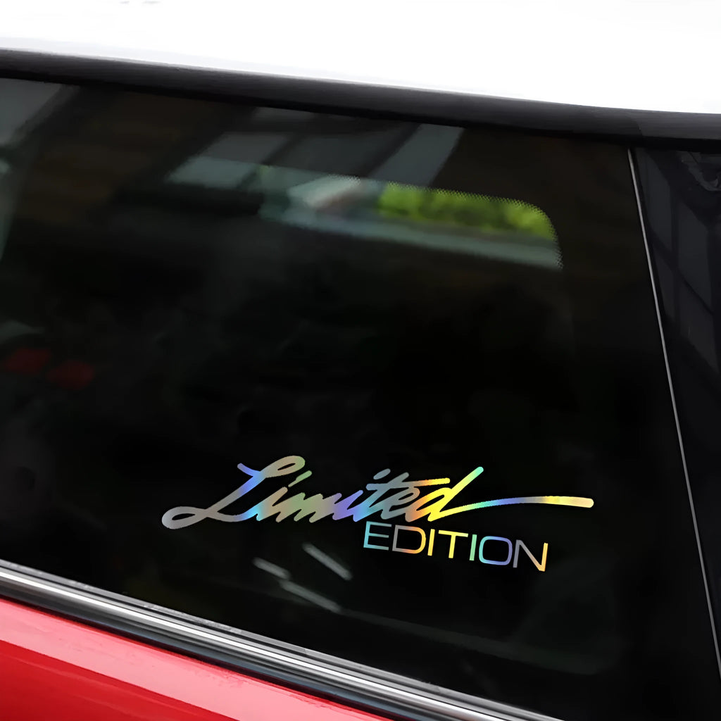 Black laser reflective car sticker with decorative text design for vehicle personalisation