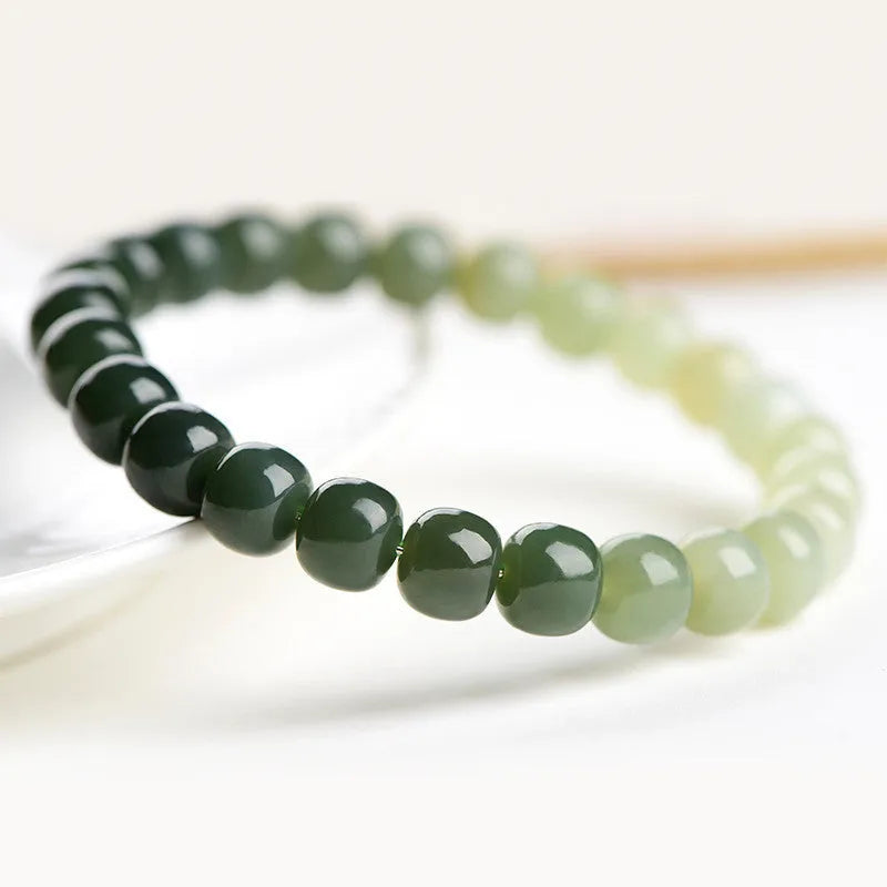 Natural Hetian Jade sunny water gradient bracelet with polished beads in clear water colours