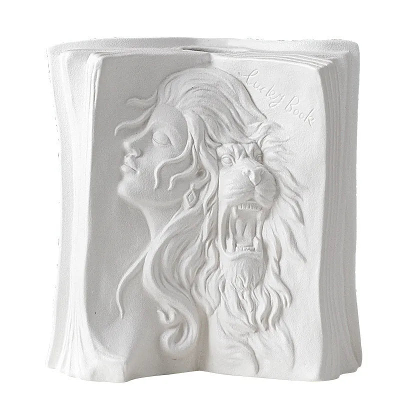 Ceramic book stand in a modern design with a glazed surface, shown in one of four character style options.