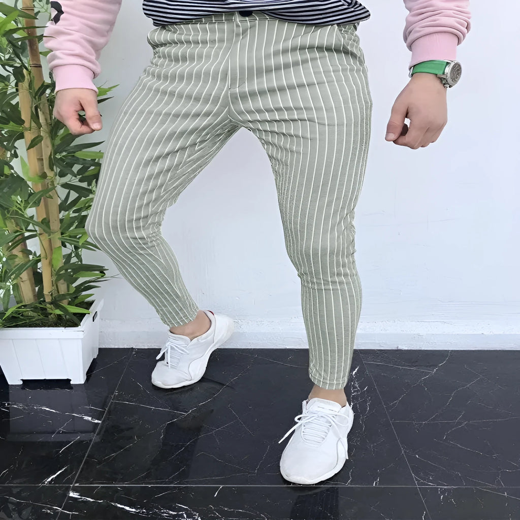 Men's slim-fit plaid trousers with 3D printed pattern in polyester blend fabric for autumn winter wear