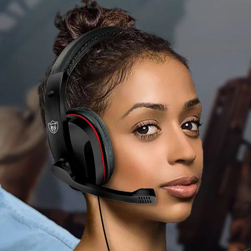 Black wired over-ear gaming headset for computer with 6.3mm plug and 1.2m cable