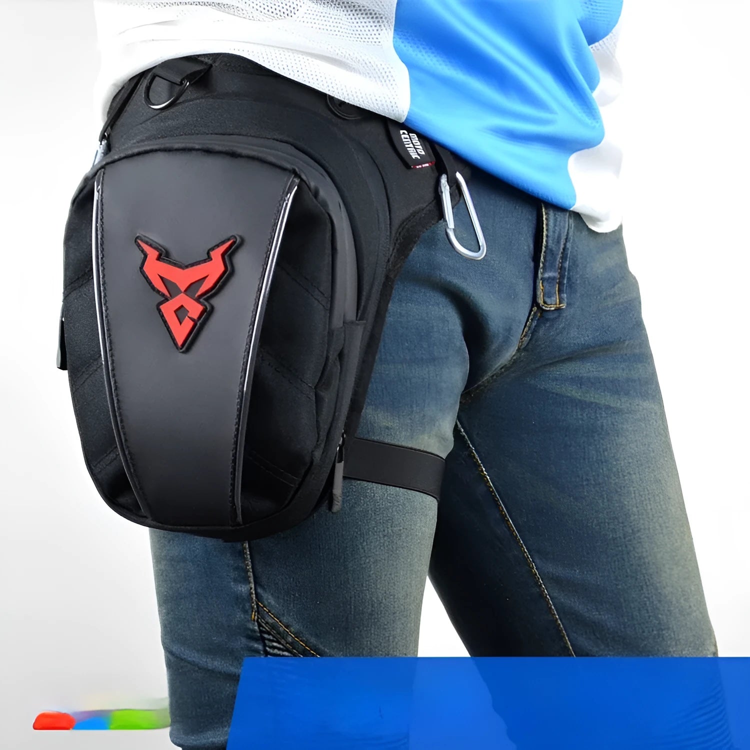 Motorcycle leg bag in 1200D Oxford cloth with crossbody shoulder waist attachment options