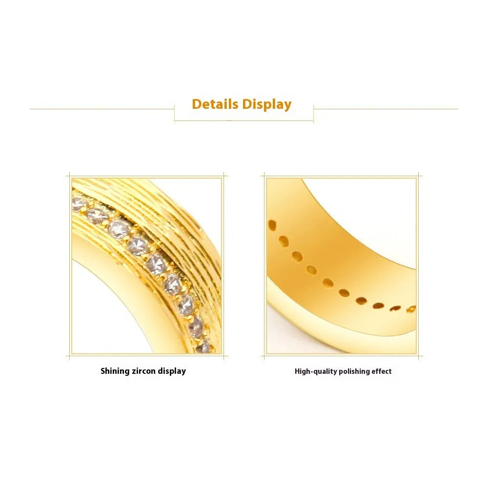 Gold geometric zircon ring for women on a white background, showing detailed metalwork and size options 6, 7, 8.