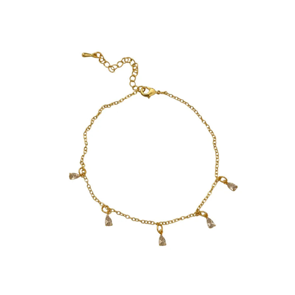 Women's zircon jewellery set showing necklace, earrings and anklet with geometric meteor shower design
