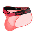 Men's red nylon briefs with large V gradient high fork and low waist design
