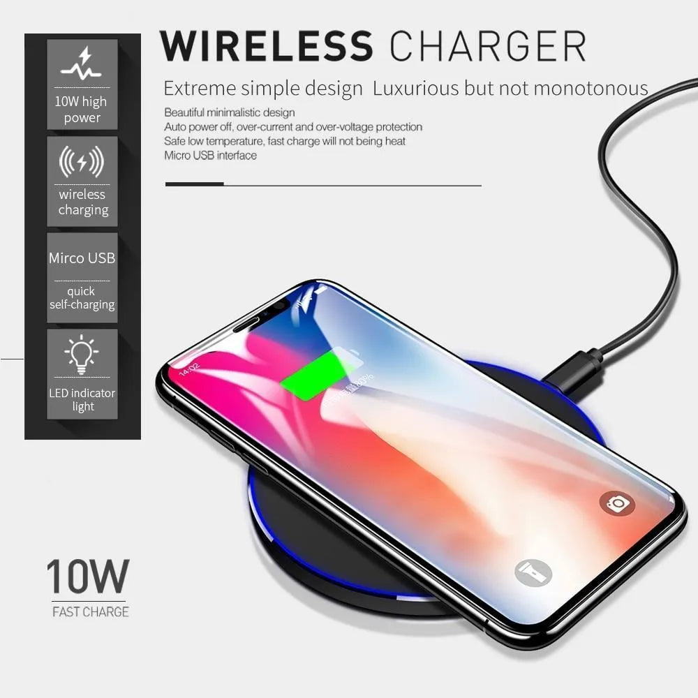 Black ultra-thin wireless charging pad with 9V fast charging support