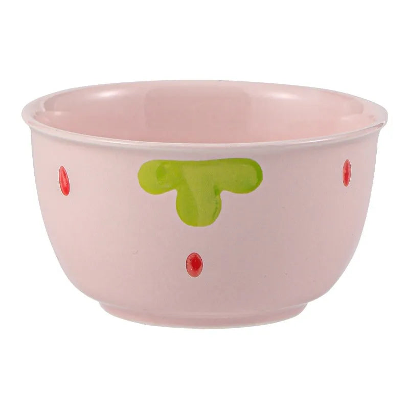 Strawberry design porcelain dinnerware set with flower bowls, plates, and spoon