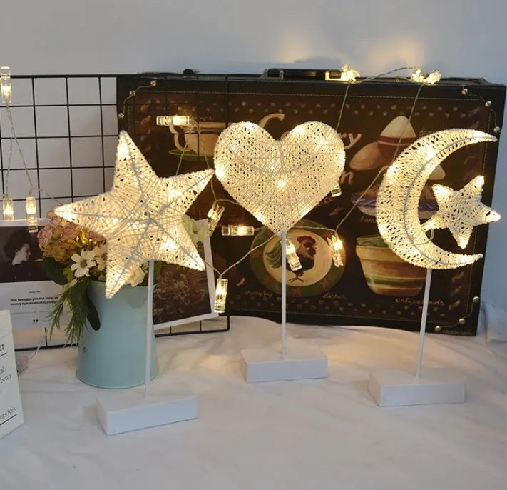 Rattan woven LED star lamp with battery operation for bedroom decorative lighting