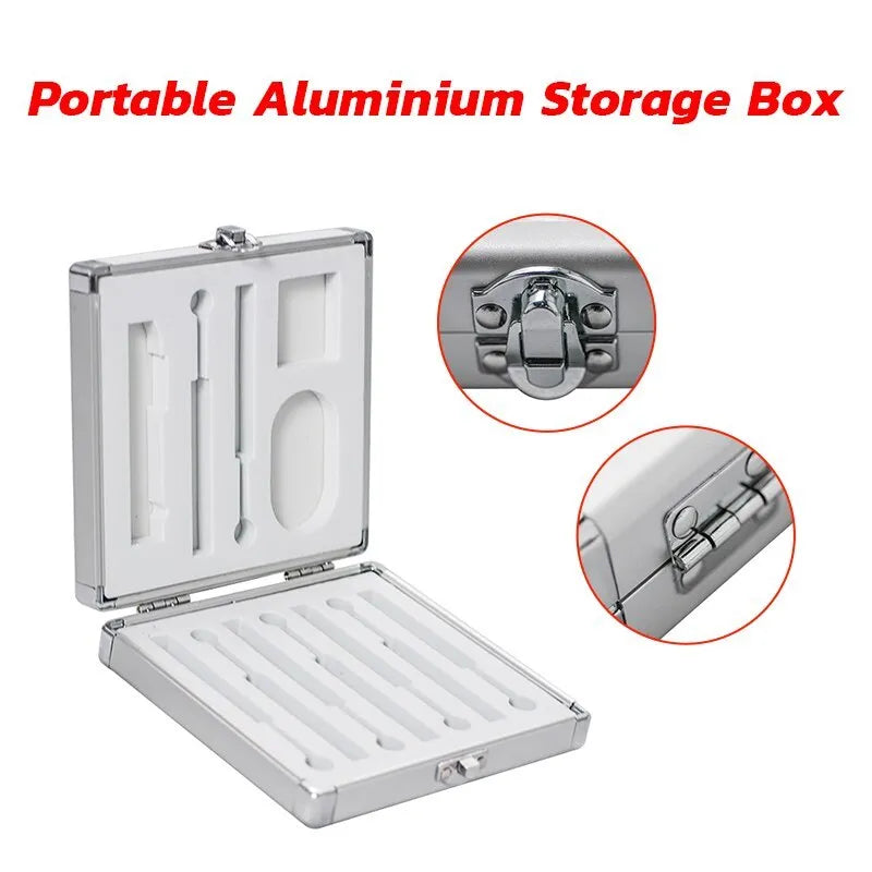 Silver aluminium storage box for soldering iron tools measuring 154x147x36mm