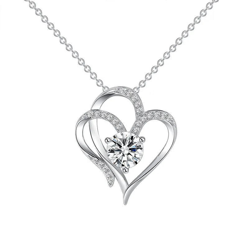Women's heart-shaped necklace in 925 silver with gold plating and diamond treatment